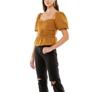 Wayf M Shirt Convertible Neck Bustier Top Gold Multi Wear Emma Rose Blouse NEW
